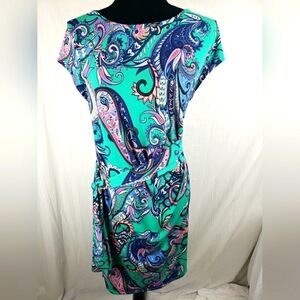 My Bump Torquoise Paisley Side Tie Short Sleeve Maternity Dress Sz L